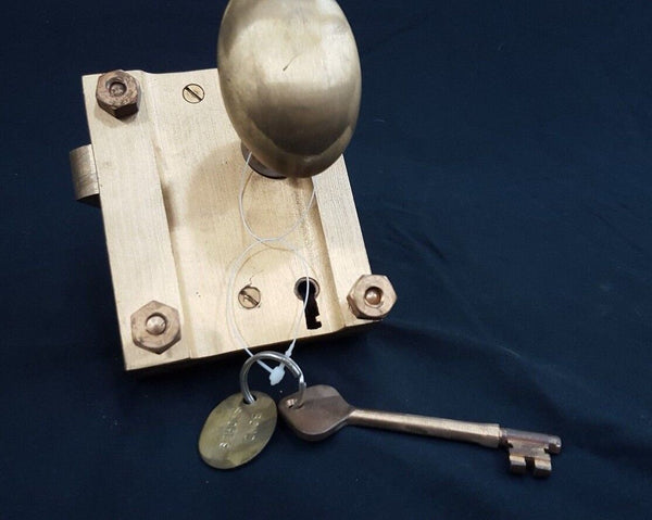 Brass Ship Rim Lock with Oval Knob and Key "Bond Store" Fob