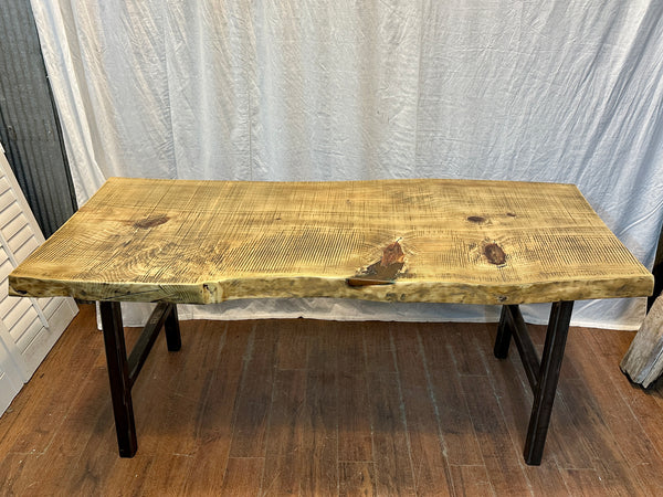 Custom Built Dining Table w/ Live Edge Pine Table Top & Iron Legs GA20605