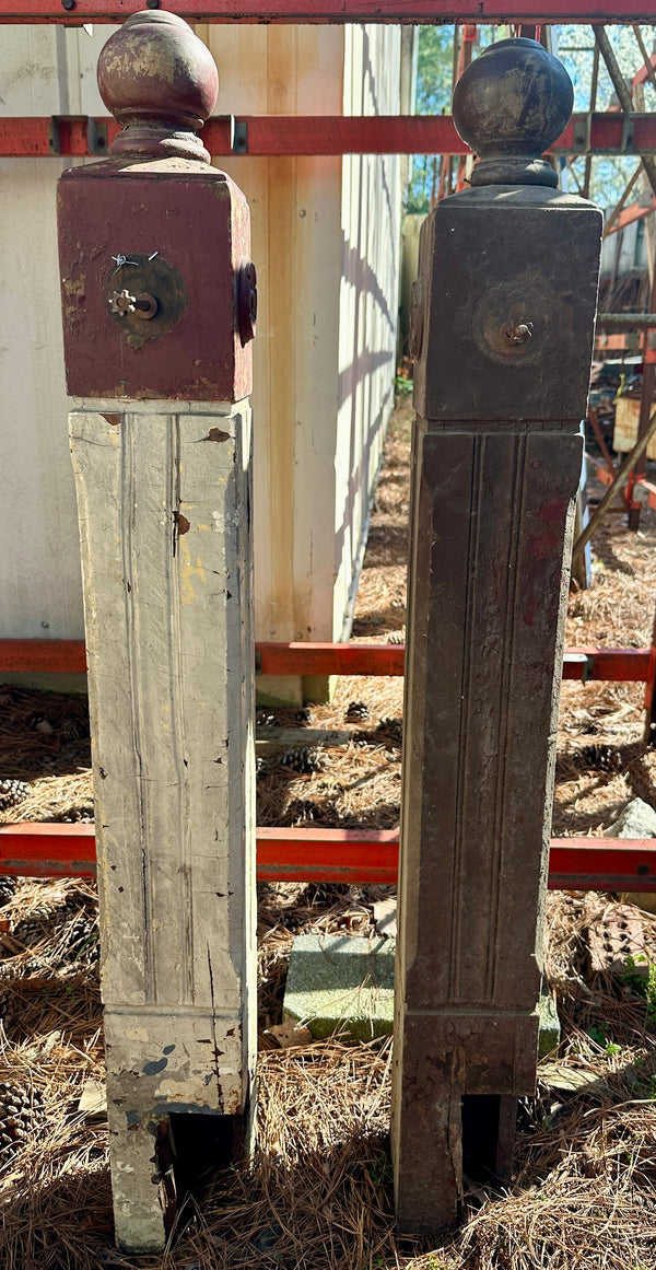 Pair of Antique Fluted Newel Posts w/ Flower Rosettes GA20805