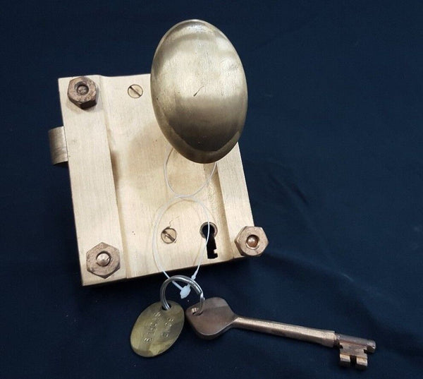 Brass Ship Rim Lock with Oval Knob and Key "Bond Store" Fob