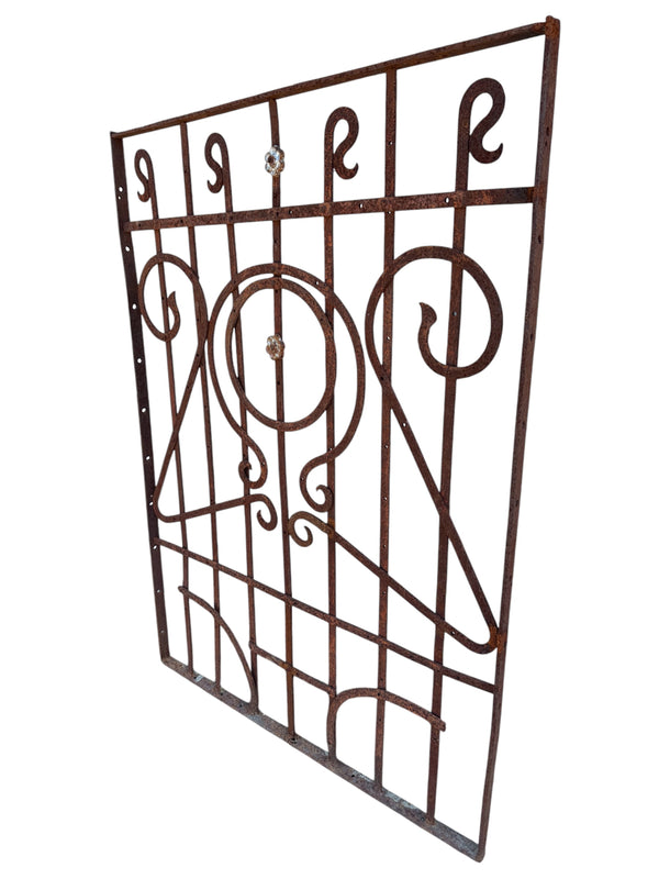 Geometric Wrought Iron Fence Panel with Flower Accents 55" T x 39" W GS00048