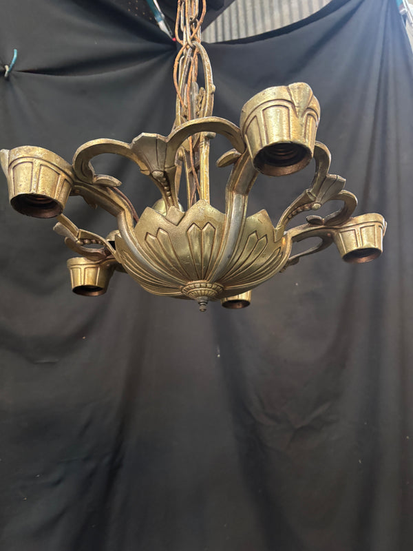 1930s Cast Aluminum Art Deco Chandelier GA21159