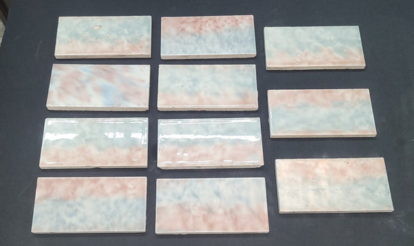 Vintage Lot of 11 Mottled Pastel Glazed Ceramic Fireplace Tiles 6" x 3" GS00682