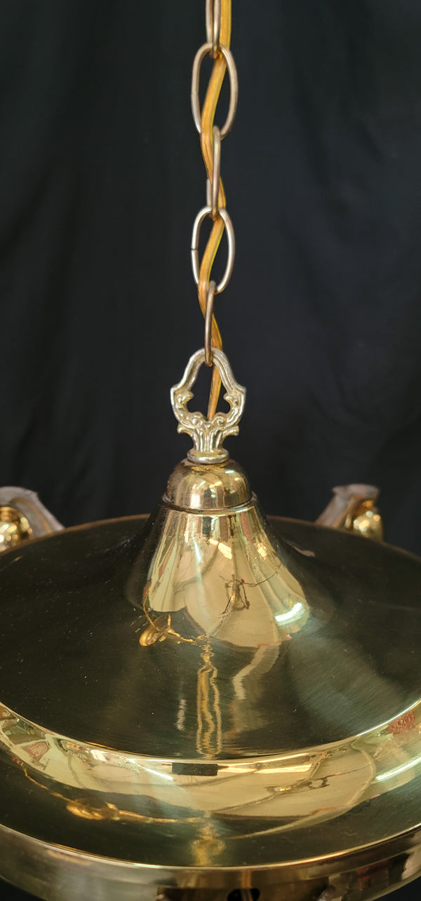 Restored 5 Light Brass Pan Chandelier 20" x 10" w/ Chain & Ceiling Cap GS00973