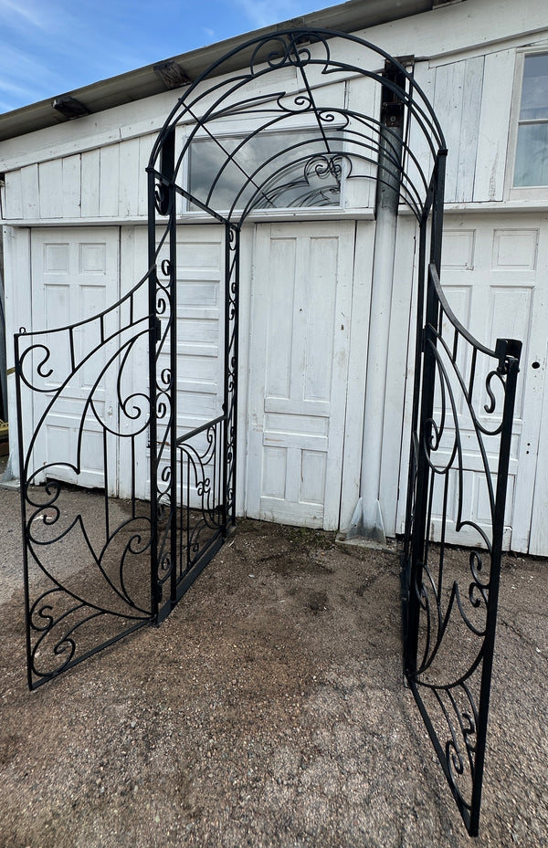 Custom-Built Wrought Iron Arbor w/ Crescent Top Entryway Gates GA20319
