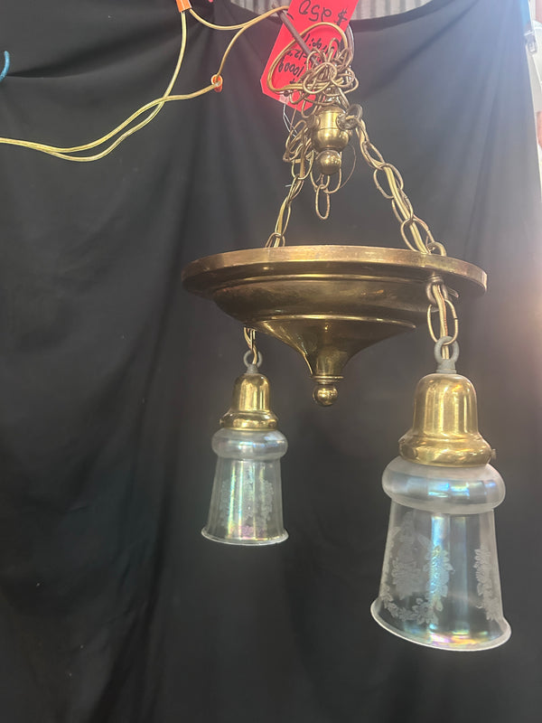 ART DECO BRASS HANGING PAN-STYLE DOUBLE LIGHT FIXTURE GA10010