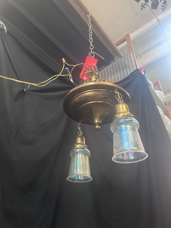 ART DECO DUAL-LIGHT PAN-STYLE BRASS LIGHT FIXTURE GA10009