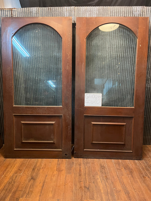 Beautiful Arched Glass & Mahogany French Door Pair 89 x 90" GA10126