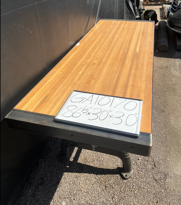 Repurposed Bowling Alley Table with cast iron machine legs GA10170