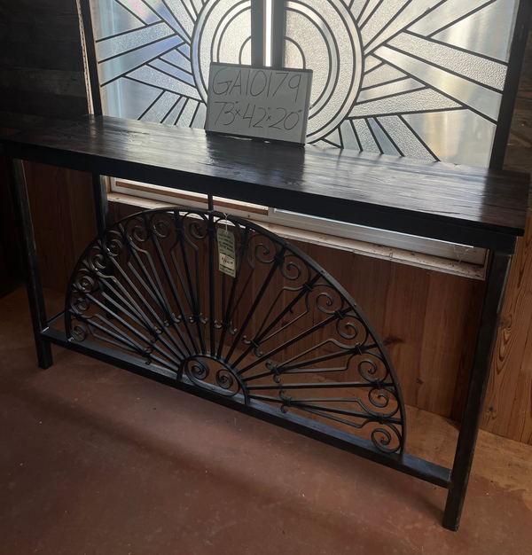 Custom Heart Pine Console Table w/ Unique Iron Base GA101479