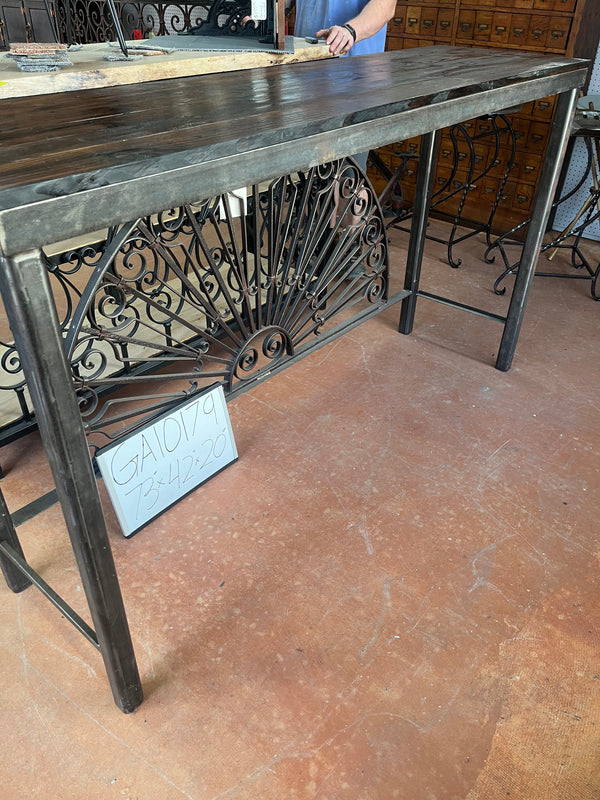 Custom Heart Pine Console Table w/ Unique Iron Base GA101479