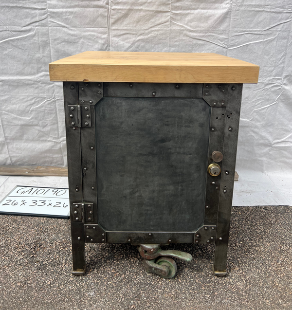 1880's Hand Riveted Steel Machinist Cabinet w/ Maple Butcher Block Top GA10190