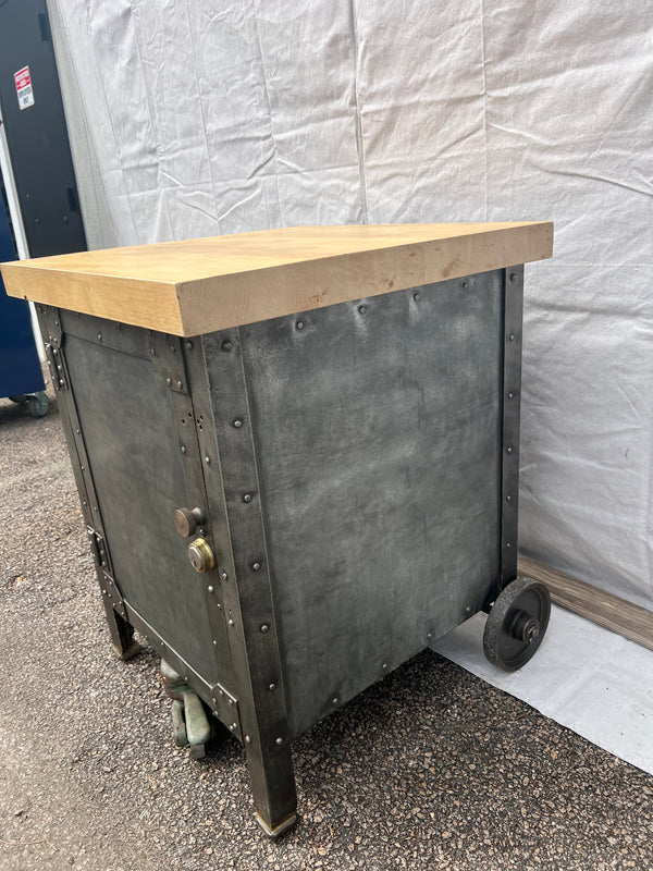 1880's Hand Riveted Steel Machinist Cabinet w/ Maple Butcher Block Top GA10190