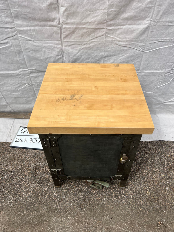 1880's Hand Riveted Steel Machinist Cabinet w/ Maple Butcher Block Top GA10190