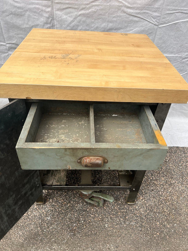 1880's Hand Riveted Steel Machinist Cabinet w/ Maple Butcher Block Top GA10190