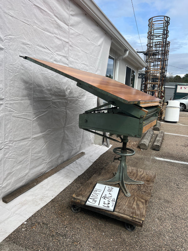 Early 1900's Drafting Table w/ Green Steel Base GA10191