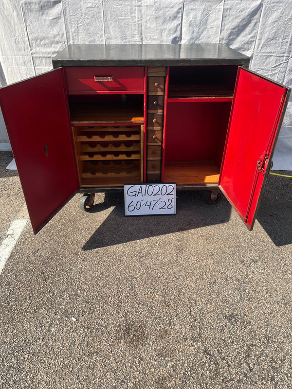 Vintage Unique Metal Rolling Liquor/Bar Cabinet