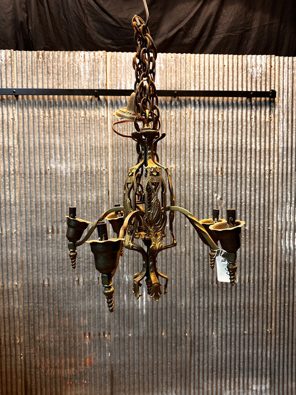 *ART NOUVEAU BRASS 5 ARM SHADED LIGHT GA10001