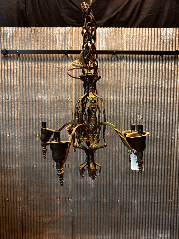 *ART NOUVEAU BRASS 5 ARM SHADED LIGHT GA10001