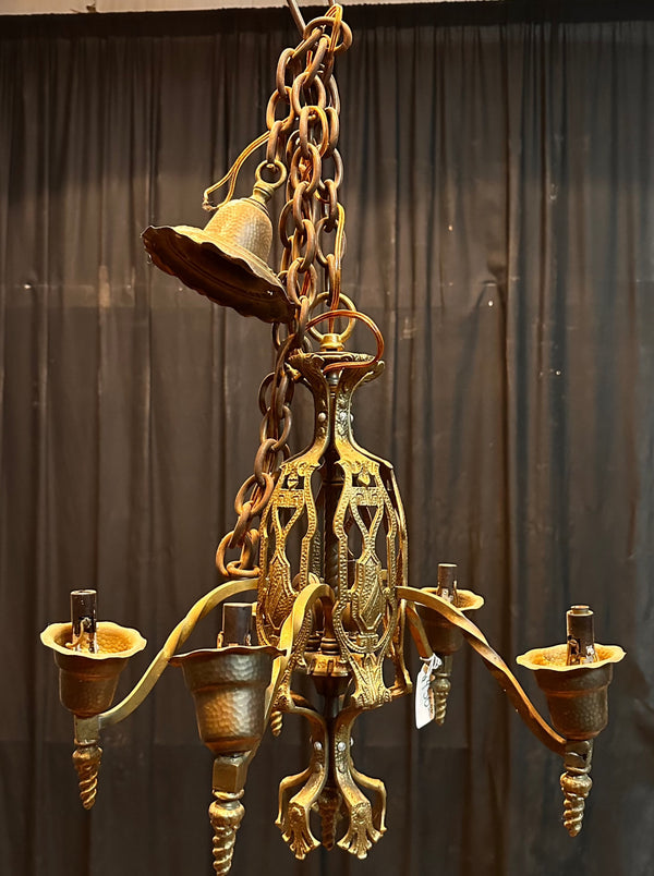 *ART NOUVEAU BRASS 5 ARM SHADED LIGHT GA10001