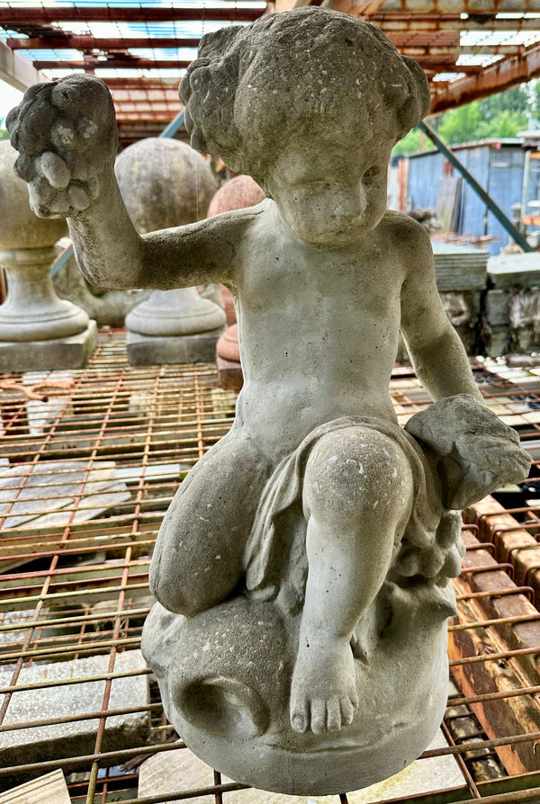 Concrete Garden Statue Depicting Child Holding Grape Bunch GA20199