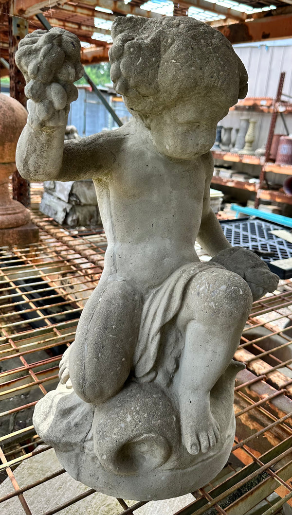 Concrete Garden Statue Depicting Child Holding Grape Bunch GA20199