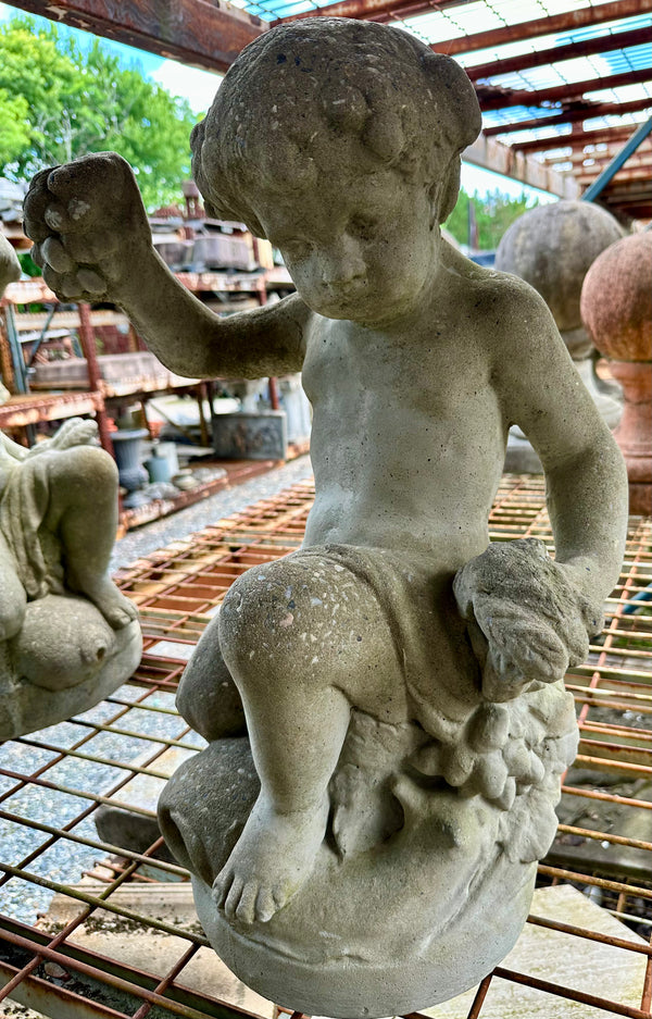 Concrete Garden Statue Depicting Child Holding Grape Bunch GA20199