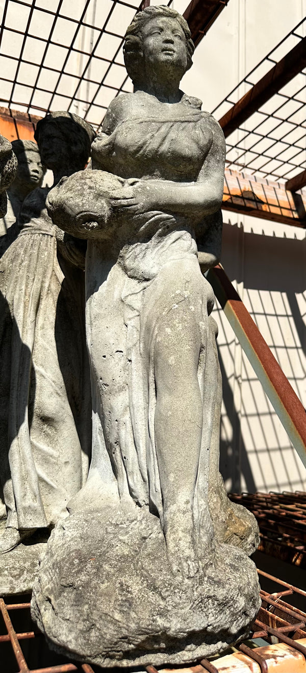 Concrete Garden Statue of Woman Figure Pouring Water Vessel GA20215