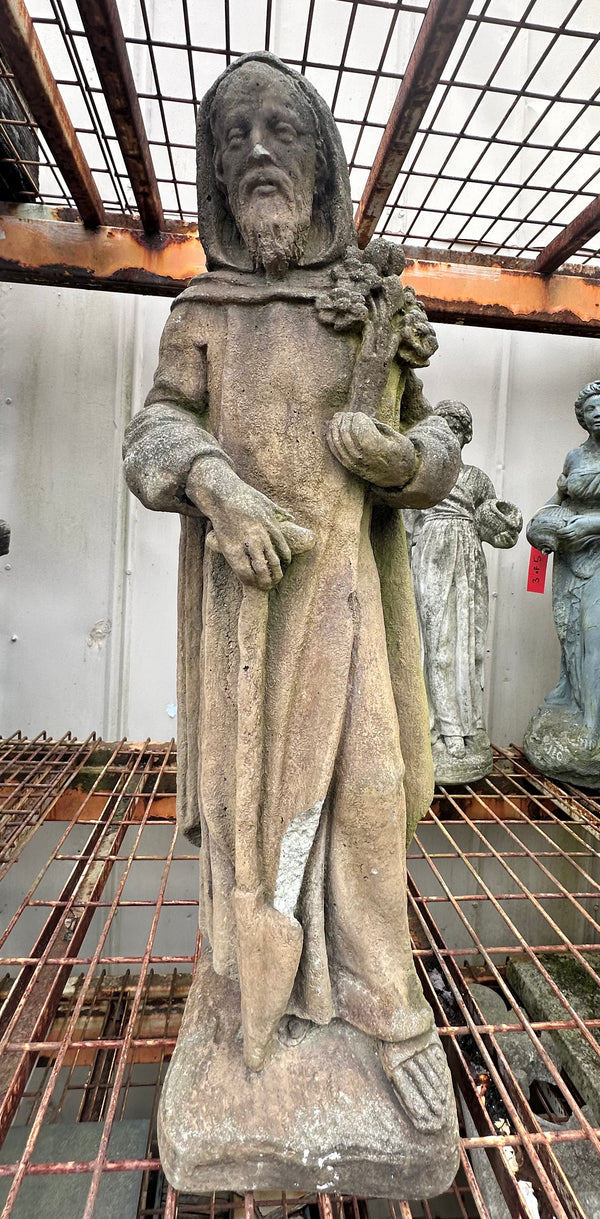 Concrete Statue of Hooded Male Figure Holding Bouquet GA20229