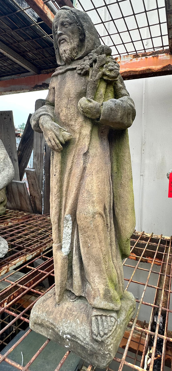 Concrete Statue of Hooded Male Figure Holding Bouquet GA20229