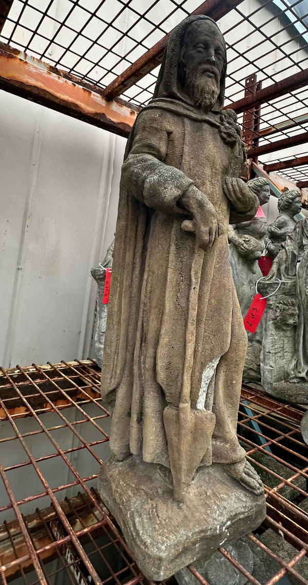 Concrete Statue of Hooded Male Figure Holding Bouquet GA20229
