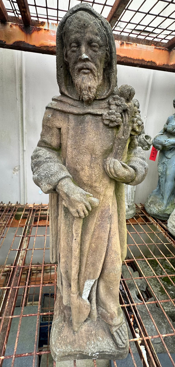 Concrete Statue of Hooded Male Figure Holding Bouquet GA20229