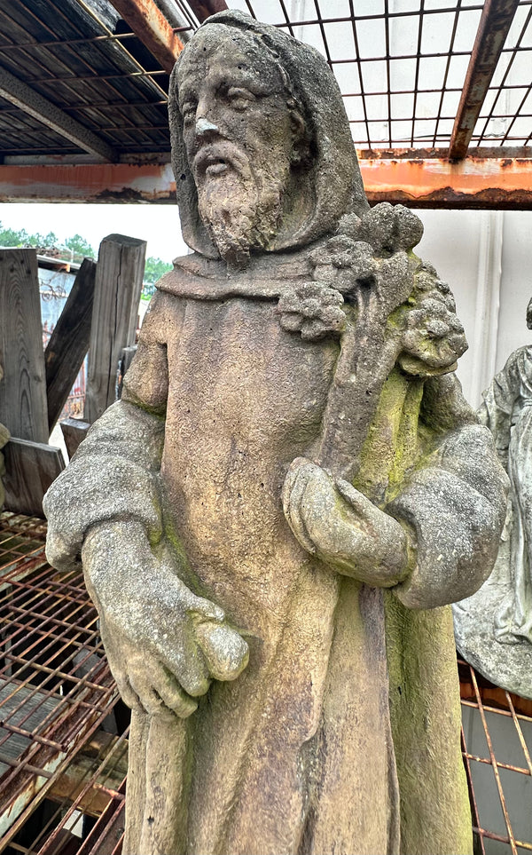 Concrete Statue of Hooded Male Figure Holding Bouquet GA20229