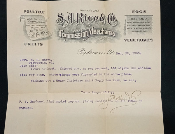 1905 Correspondence to Captain E.R. Baird Aide to Gen. George Pickett Framed GA9390