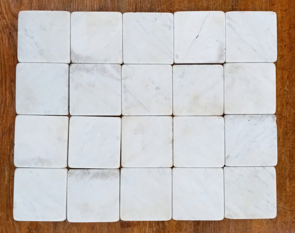 Lot of 78 Reclaimed 3 7/8" x 3 7/8" Square Carrara Honed Marble Tiles GA9540