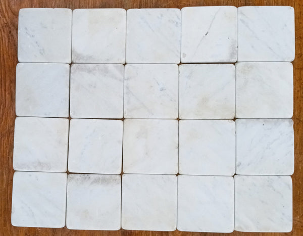 Lot of 78 Reclaimed 3 7/8" x 3 7/8" Square Carrara Honed Marble Tiles GA9540