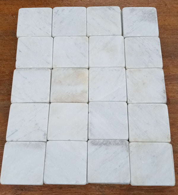 Lot of 78 Reclaimed 3 7/8" x 3 7/8" Square Carrara Honed Marble Tiles GA9540