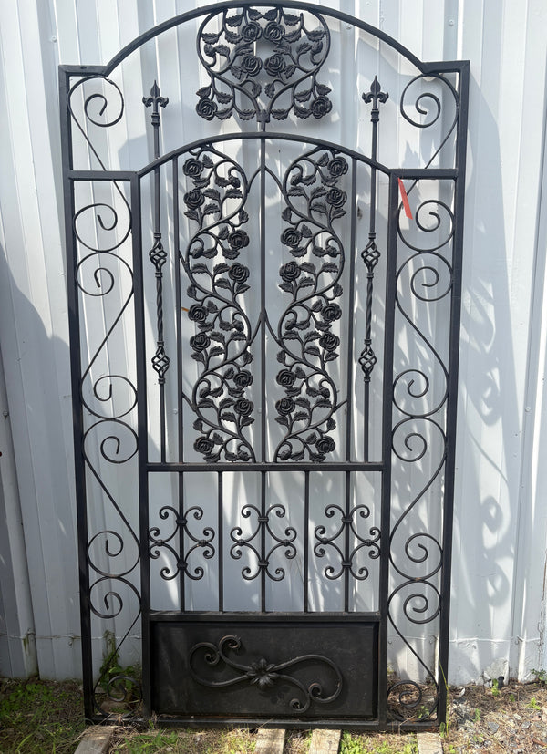 7.5 Ft Tall Custom Built Arched Top Steel Gate w/ Antique Cast Iron GA20600