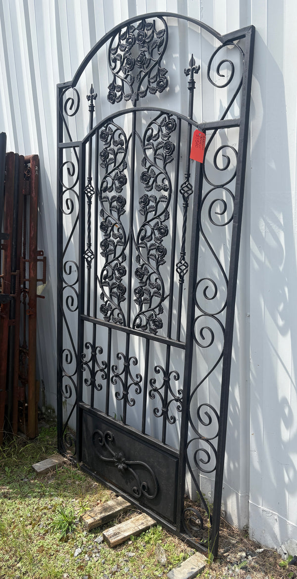 7.5 Ft Tall Custom Built Arched Top Steel Gate w/ Antique Cast Iron GA20600