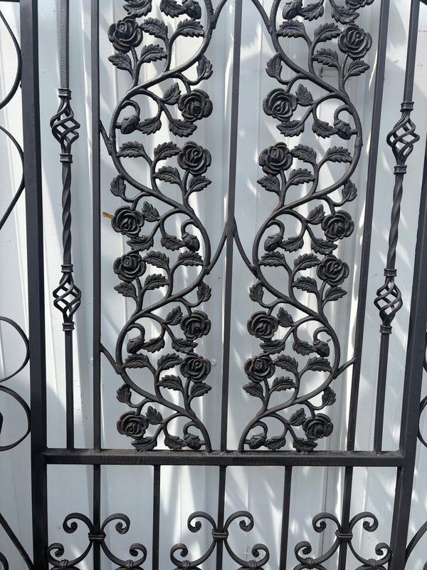 7.5 Ft Tall Custom Built Arched Top Steel Gate w/ Antique Cast Iron GA20600