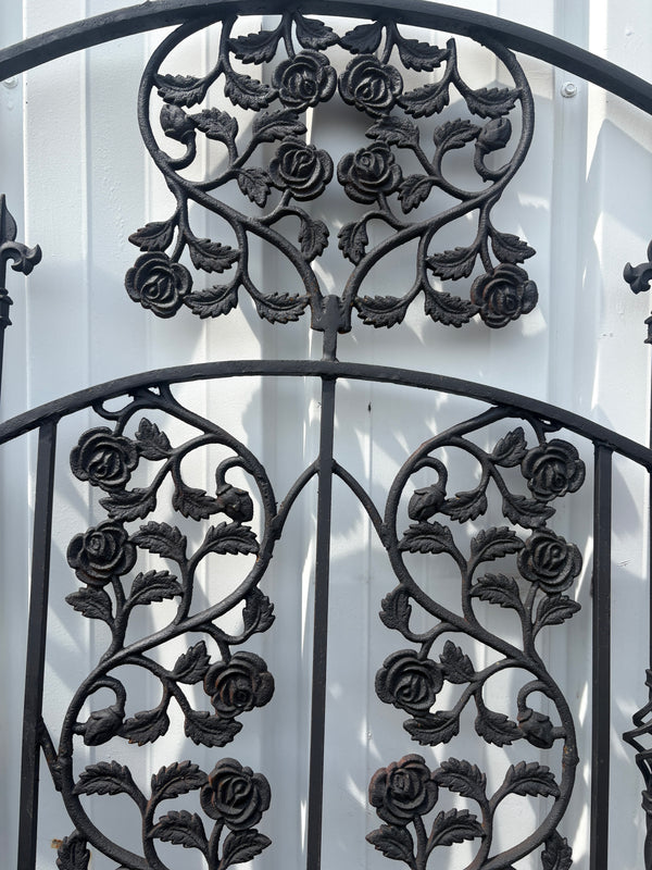 7.5 Ft Tall Custom Built Arched Top Steel Gate w/ Antique Cast Iron GA20600