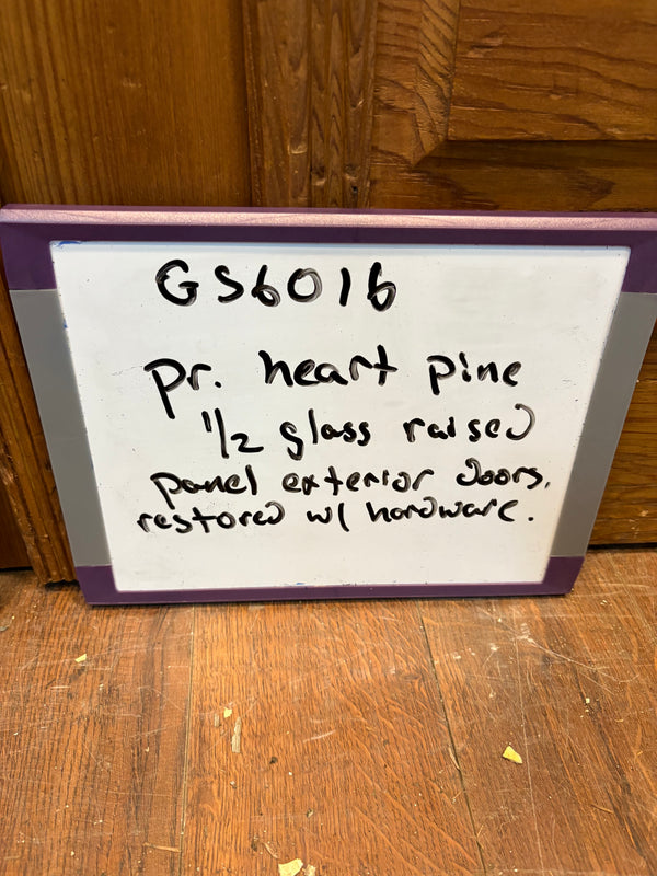 Restored Heart Pine 1/2 Glass Raised Panel Door Pair GS6016