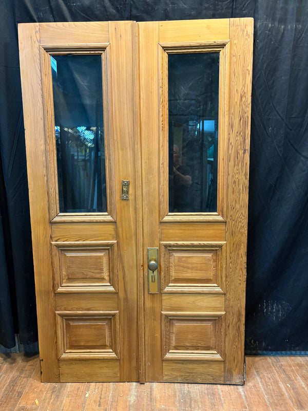 Restored Heart Pine 1/2 Glass Raised Panel Door Pair GS6016