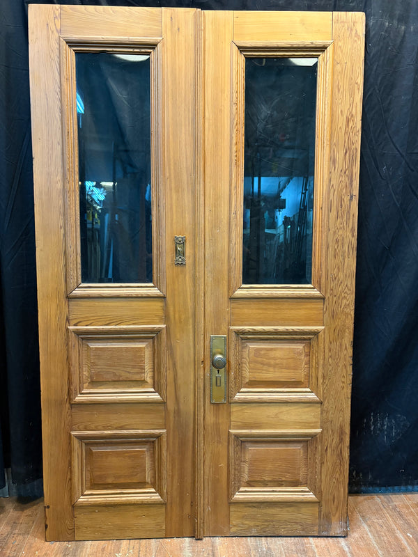 Restored Heart Pine 1/2 Glass Raised Panel Door Pair GS6016