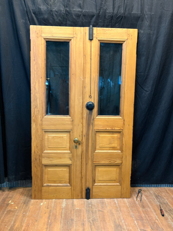 Restored Heart Pine 1/2 Glass Raised Panel Door Pair GS6016