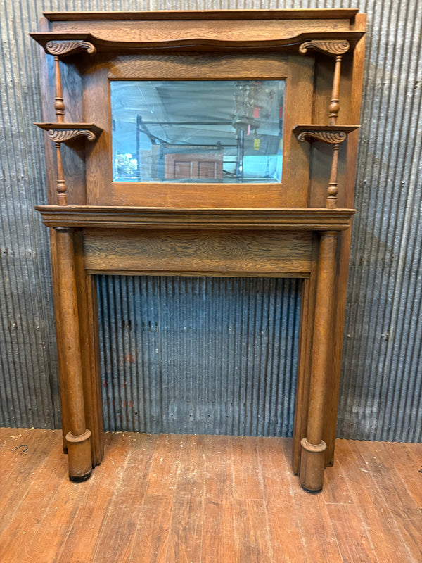 Full Size Oak Wood Mantel w/ Beveled Mirror GS6042