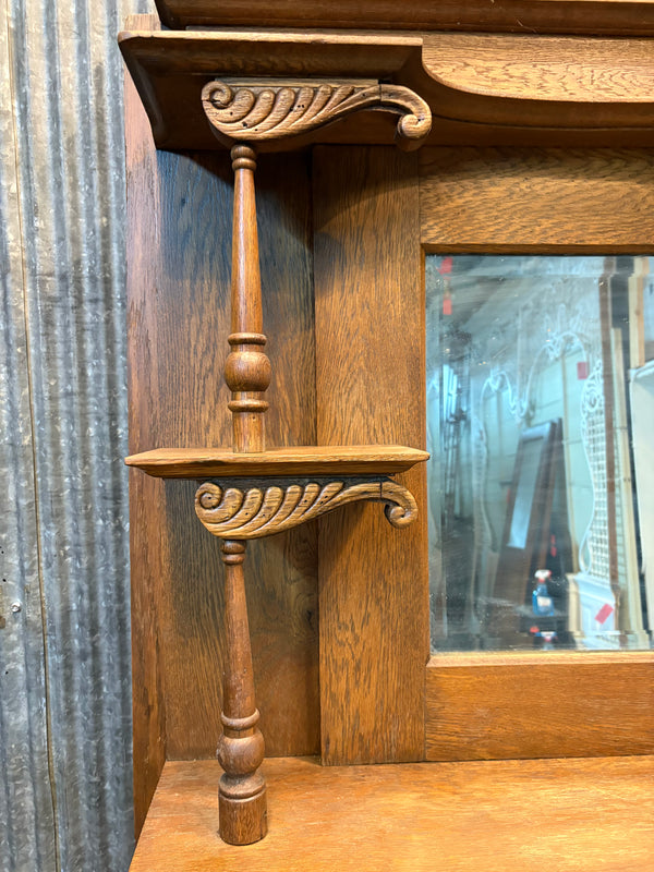 Full Size Oak Wood Mantel w/ Beveled Mirror GS6042