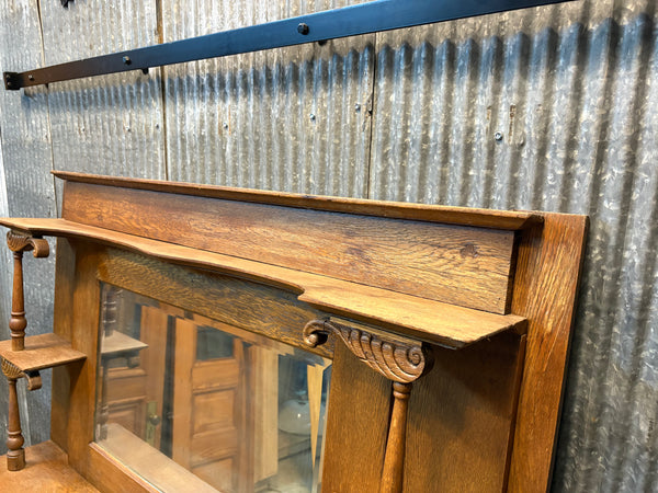 Full Size Oak Wood Mantel w/ Beveled Mirror GS6042