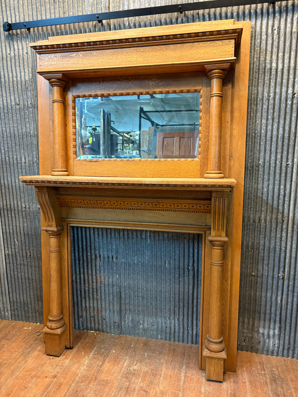 Solid Carved Oak Mantel w/ Beveled Mirror GS6043