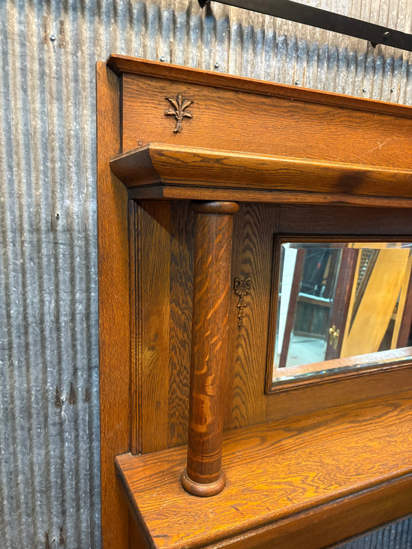 Solid Oak Mantel w/ Beveled Mirror & Oak Appliques GS6044